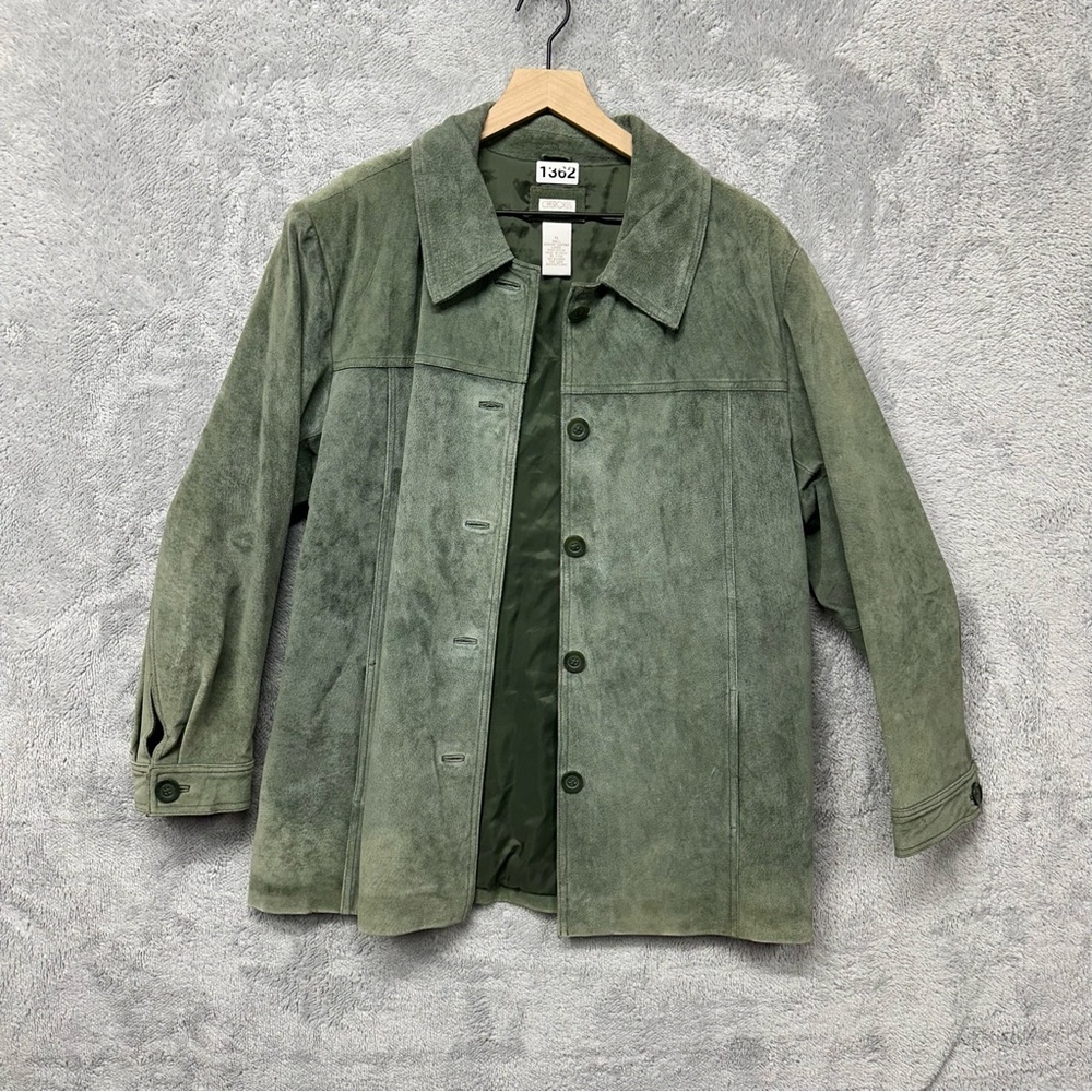 Cherokee Genuine Leather Suede Green Jacket Women’s XL Button Front Lined